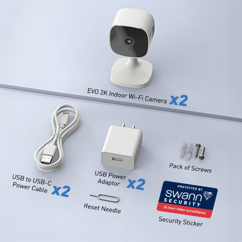 Swann EVO​ 2K Indoor Wi-Fi Camera ​- 2 Pack | SWIFI-SE2KICPK2